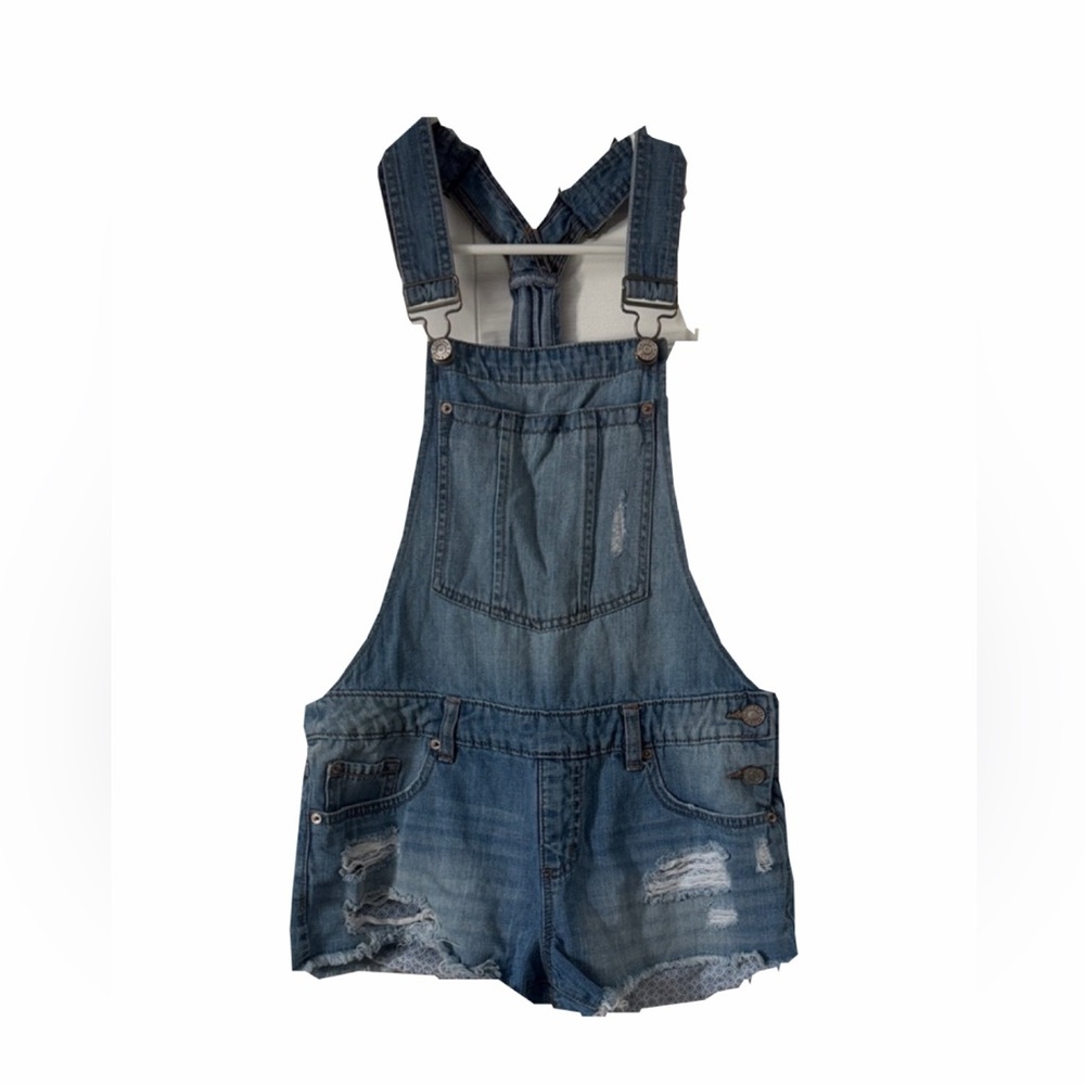 Garage Blue Denim Distressed Overalls
